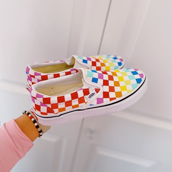 VANS | Limited Edition Slip-On Rainbow Checkerboard Skate Shoes. - Picture 2 of 4